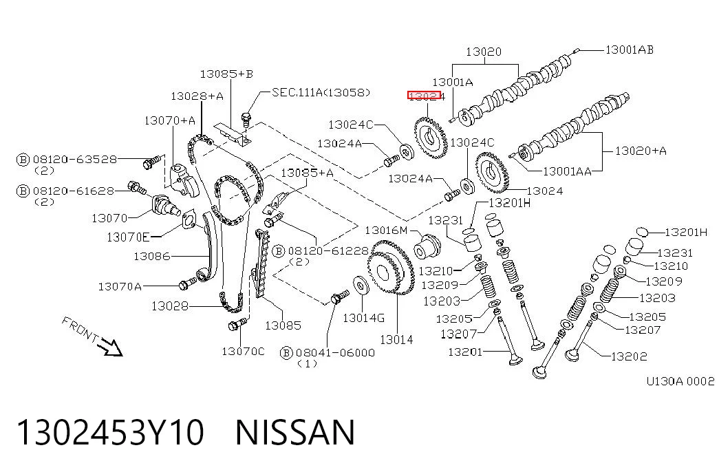  Engrenagem de cadeia da roda dentada da árvore distribuidora de motor Nissan Primera sedan (P11) (1996 - 2002) 