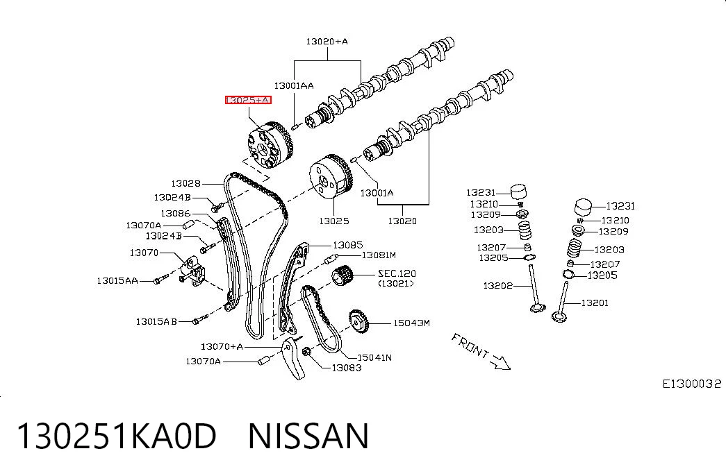 130251KA0D Nissan/Infiniti Engrenagem de cadeia de roda dentada da árvore distribuidora de escape de motor