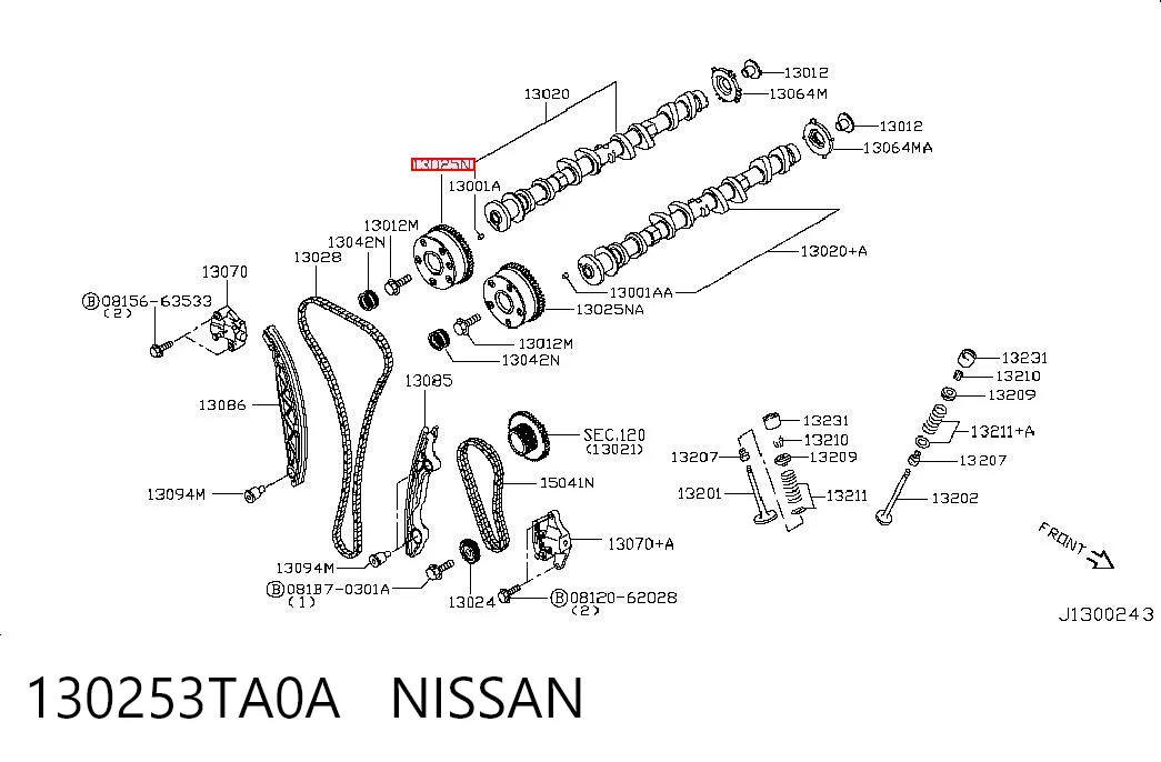 130253TA0A Nissan/Infiniti Engrenagem de cadeia de roda dentada da árvore distribuidora de admissão de motor