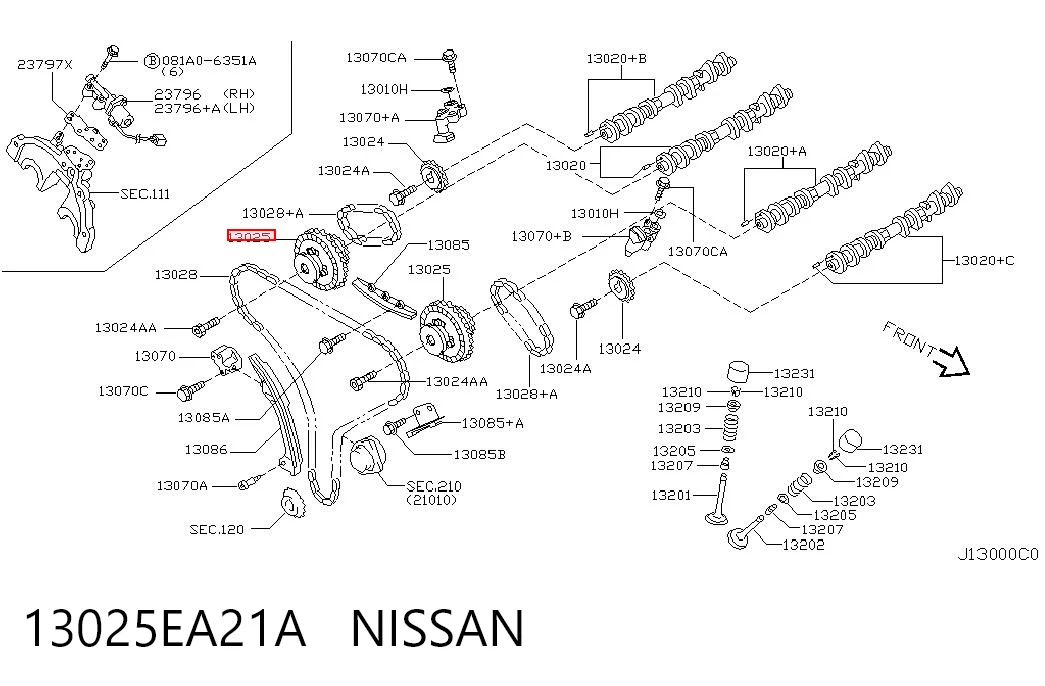 13025EA21A Nissan/Infiniti Engrenagem de cadeia de roda dentada da árvore distribuidora de admissão de motor