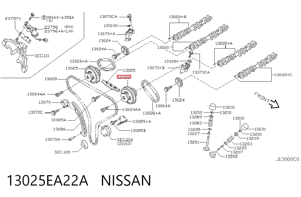 13025EA22A Nissan/Infiniti Engrenagem de cadeia de roda dentada da árvore distribuidora de admissão de motor