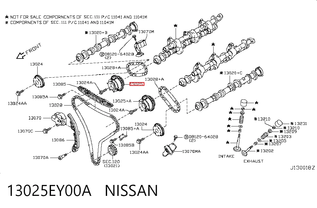 13025EY00A Nissan/Infiniti Engrenagem de cadeia de roda dentada da árvore distribuidora direita de admissão de motor