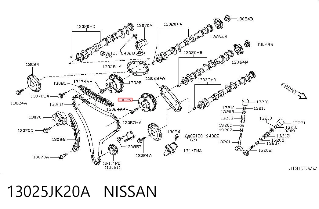 13025JK20A Nissan/Infiniti Engrenagem de cadeia de roda dentada da árvore distribuidora de admissão de motor