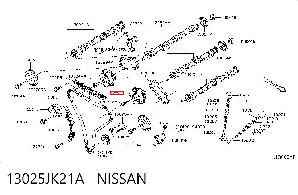 13025JK21A Nissan/Infiniti Engrenagem de cadeia de roda dentada da árvore distribuidora de admissão de motor
