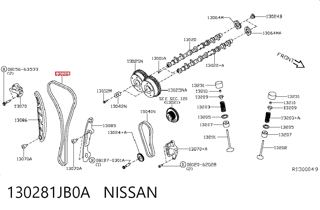 130281JB0A Nissan/Infiniti Cadeia do mecanismo de distribuição de gás