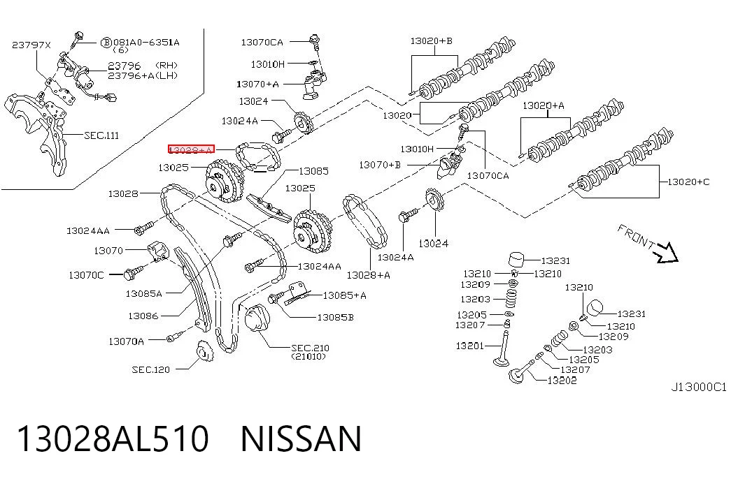 13028AL510 Nissan/Infiniti Cadeia do mecanismo de distribuição de gás da árvore de equilibração