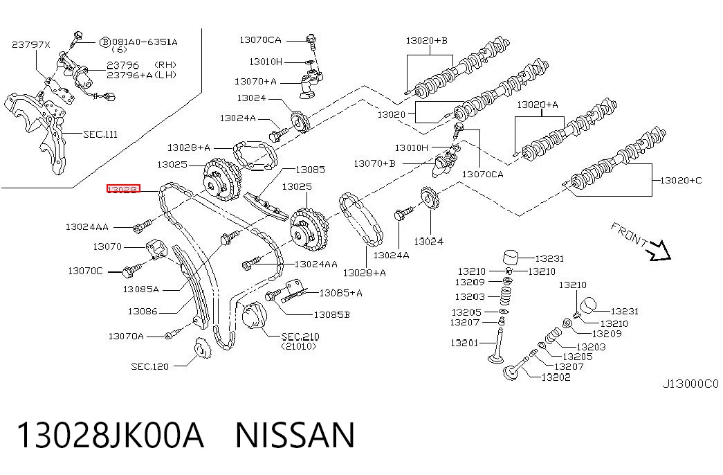 13028JK00A Nissan/Infiniti Cadeia do mecanismo de distribuição de gás