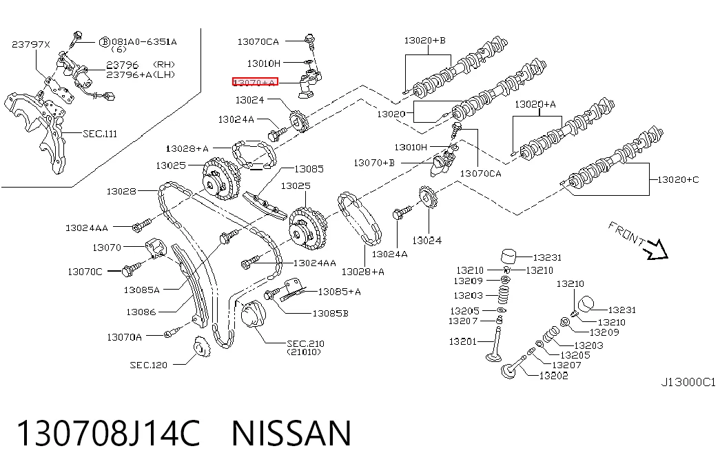 130708J14C Nissan/Infiniti Reguladora de tensão direita da cadeia do mecanismo de distribuição de gás