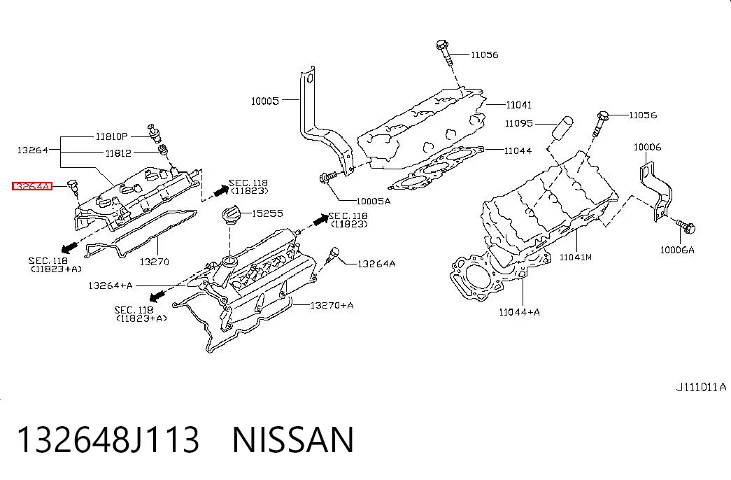 132648J113 Nissan/Infiniti Tampa de válvulas esquerda