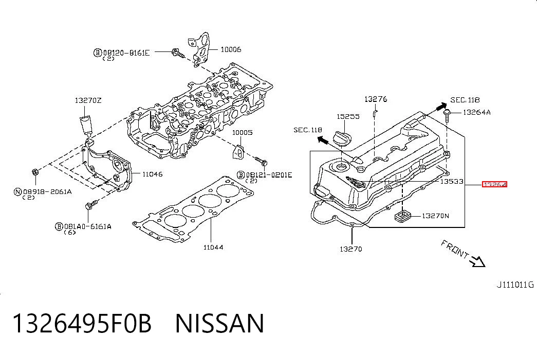 1326495F0B Nissan/Infiniti Tampa de válvulas