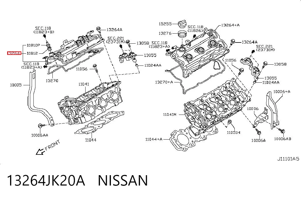 13264JK20A Nissan/Infiniti Tampa de válvulas direita
