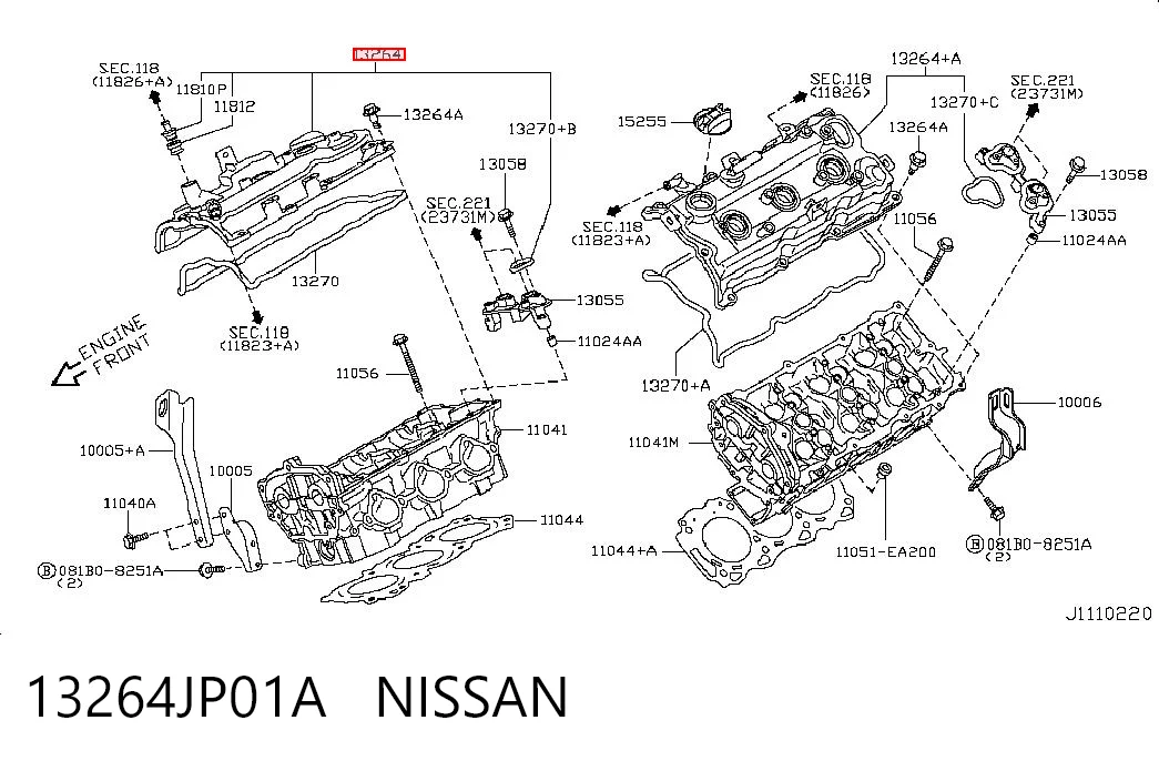 13264JP01A Nissan/Infiniti Tampa de válvulas direita