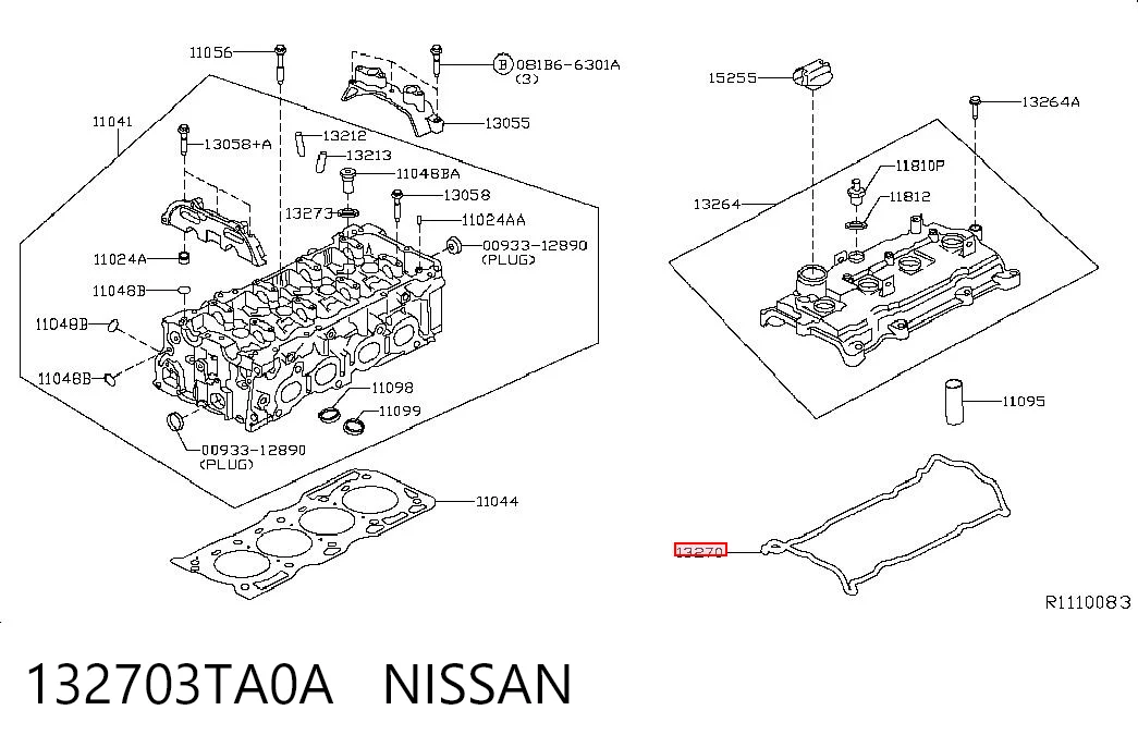 132703TA0A Nissan/Infiniti Vedante de tampa de válvulas de motor