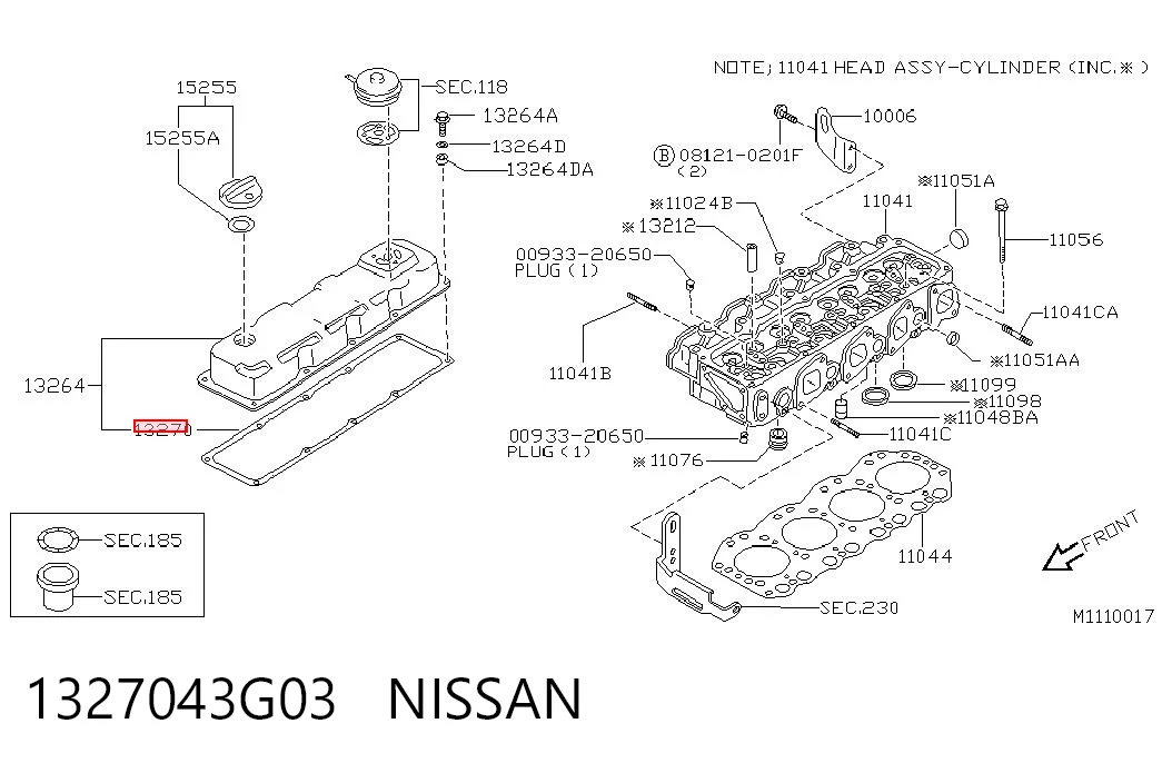 Vedante de tampa de válvulas de motor para Nissan Terrano I WD21