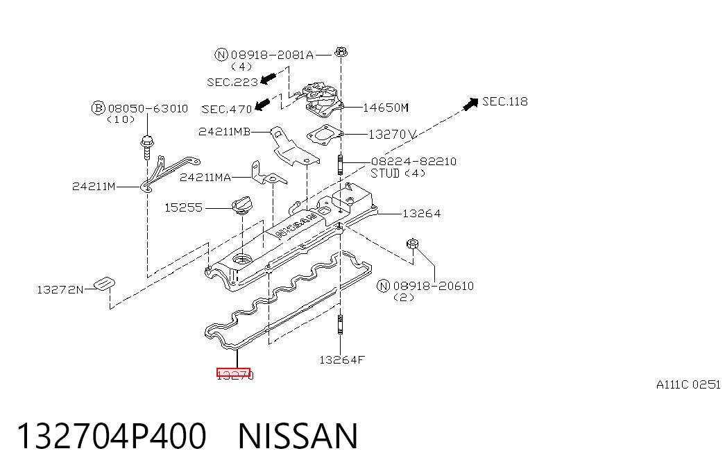 Vedante de tampa de válvulas de motor Nissan Patrol  Y61