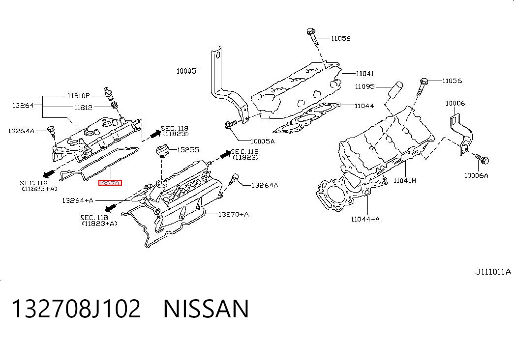 132708J102 Nissan/Infiniti Vedante direita de tampa de válvulas de motor
