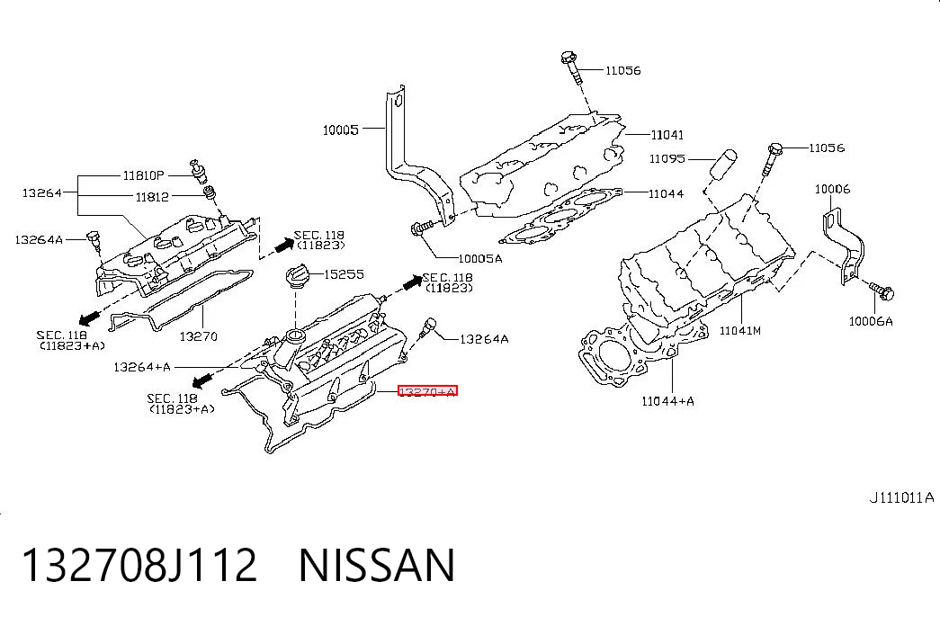 132708J112 Nissan/Infiniti Vedante da tampa de válvulas de motor esquerdo
