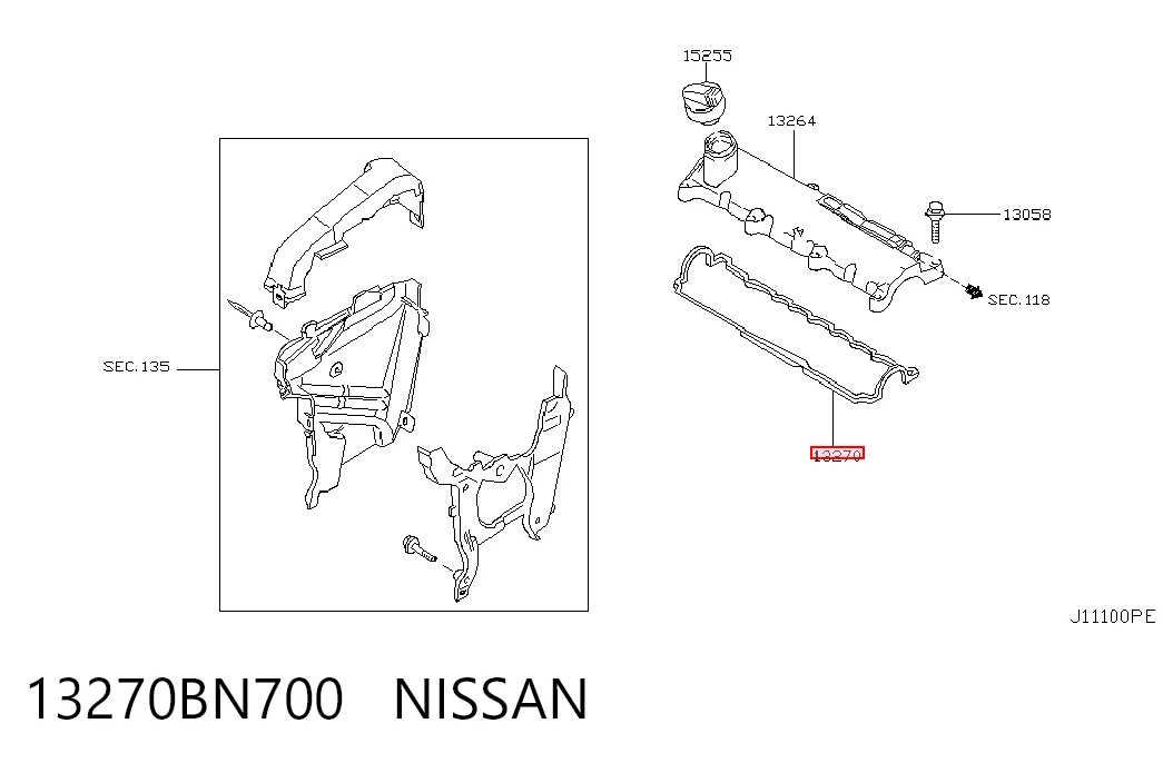 Vedante de tampa de válvulas de motor Nissan Qashqai I J10
