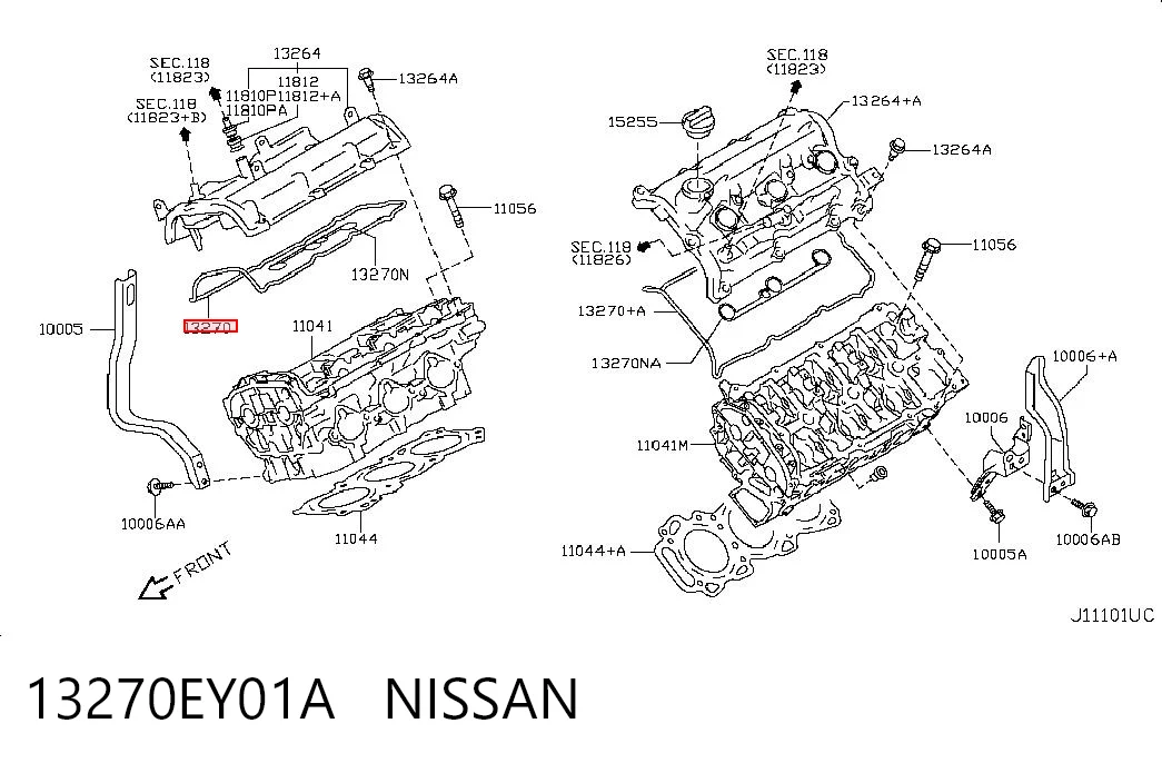 13270EY01A Nissan/Infiniti Vedante direita de tampa de válvulas de motor