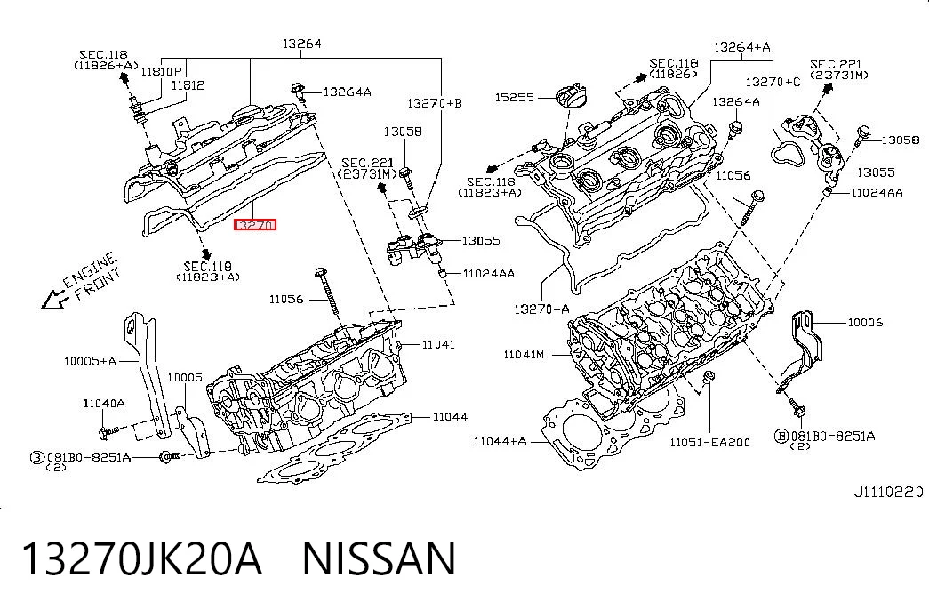 13270JK20A Nissan/Infiniti Vedante direita de tampa de válvulas de motor