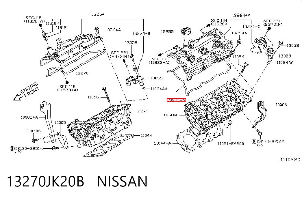 13270JK20B Nissan/Infiniti Vedante da tampa de válvulas de motor esquerdo