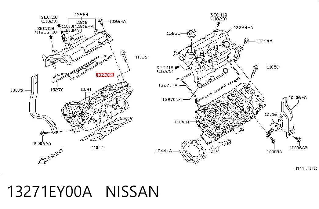 13271EY00A Nissan/Infiniti Vedante interno da tampa de válvulas de motor