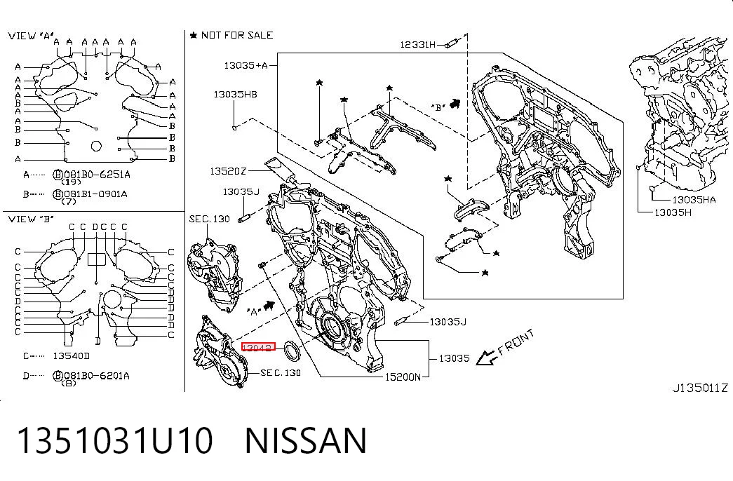 1351031U10 Nissan/Infiniti Vedação dianteira de cambota de motor