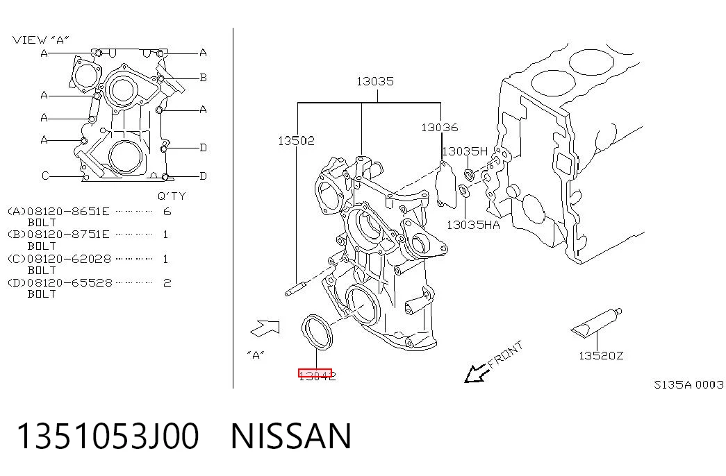 135106N200 Toyota Vedação dianteira de cambota de motor