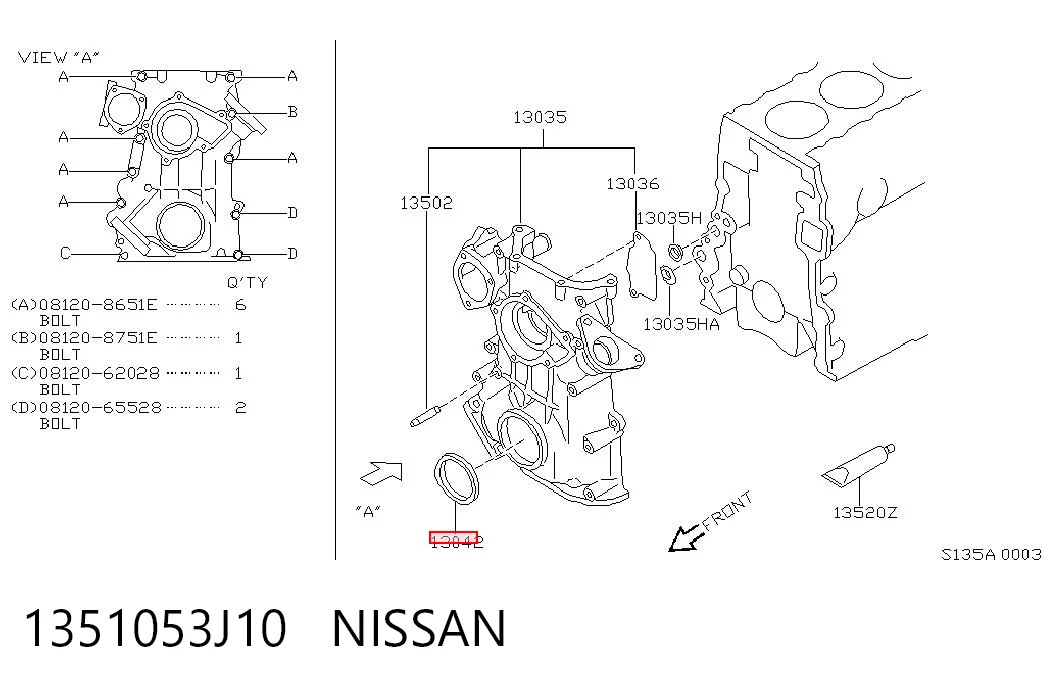 Vedação dianteira de cambota de motor 135106N200 Toyota