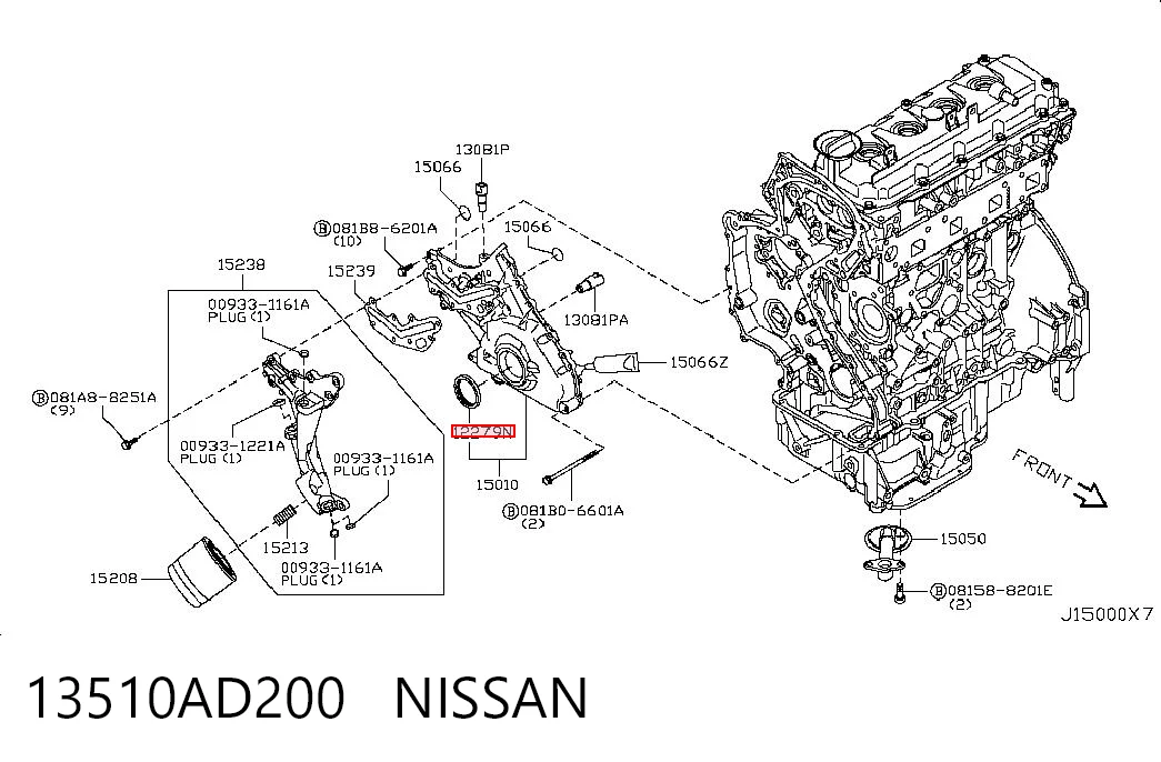 Vedação dianteira de cambota de motor para Subaru Outback V B15, BS