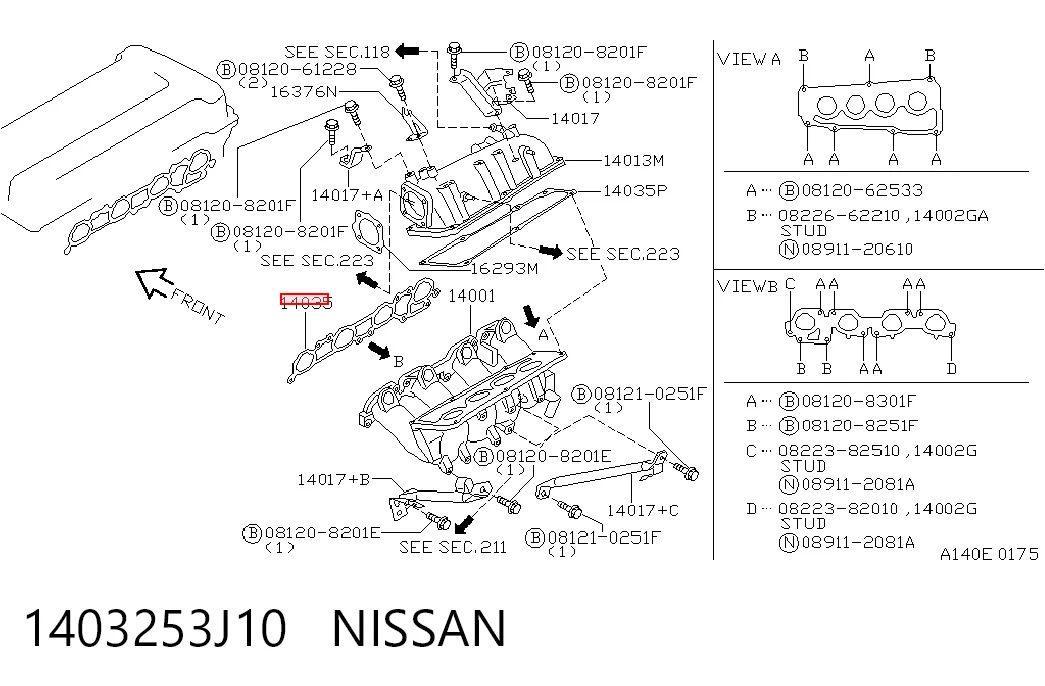 Vedante de tubo coletor de admissão para Nissan Primera  P10