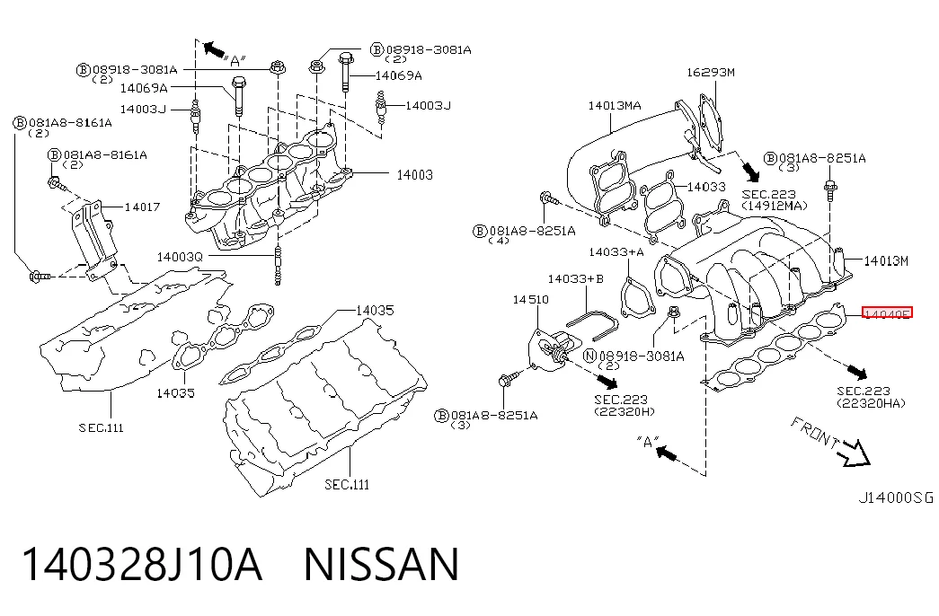 140328J10A Nissan/Infiniti Vedante superior de tubo coletor de admissão