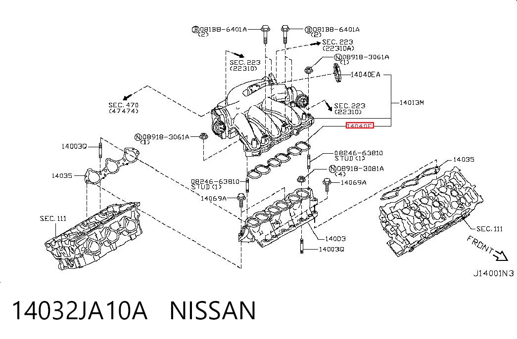 14032JA10A Nissan/Infiniti Vedante superior de tubo coletor de admissão