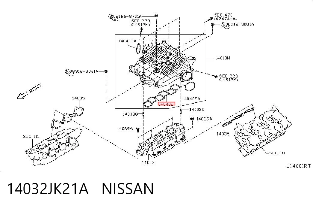 14032JK21A Nissan/Infiniti Vedante inferior de tubo coletor de admissão