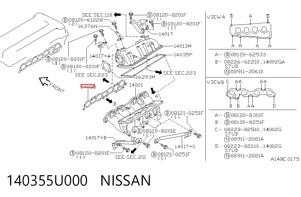 Vedante de tubo coletor de admissão para Nissan Primera  P10
