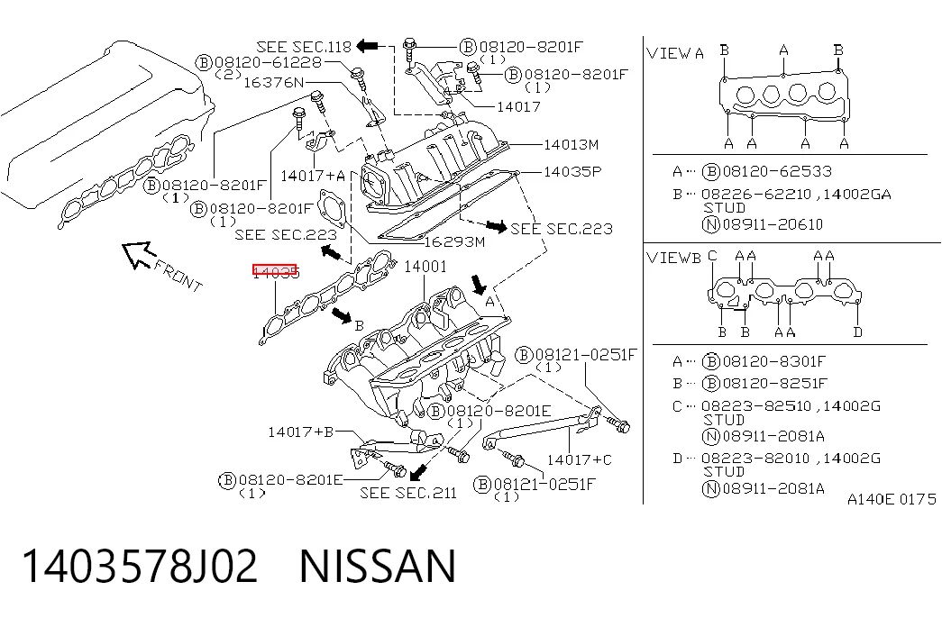  Vedante de tubo coletor de admissão Nissan Primera sedan (P10) (1990 - 1996) 