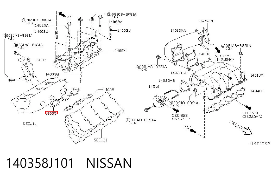 140358J101 Nissan/Infiniti Vedante inferior de tubo coletor de admissão