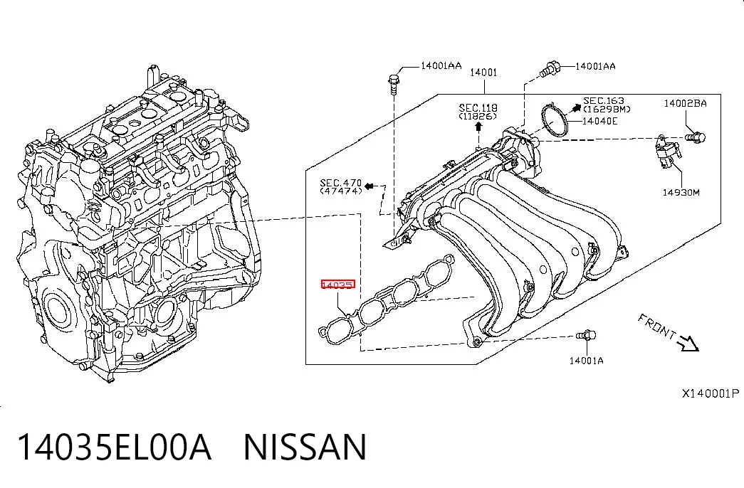 14035EL00A Nissan/Infiniti Vedante de tubo coletor de admissão
