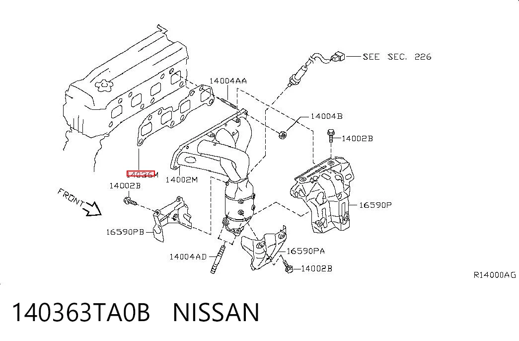 140363TA0B Nissan/Infiniti Vedante de tubo coletor de escape