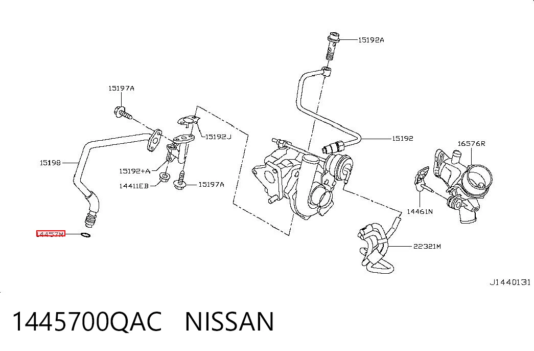 1445700QAC Nissan/Infiniti Vedante de mangueira de derivação de óleo de turbina