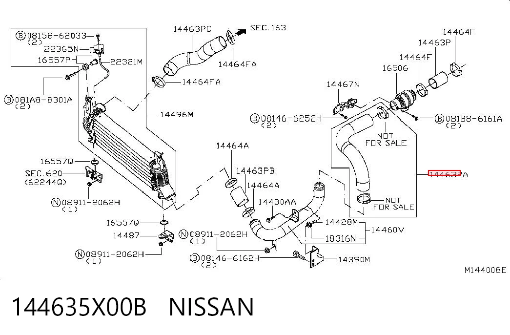 144635X00B Nissan/Infiniti Mangueira (cano derivado) de intercooler