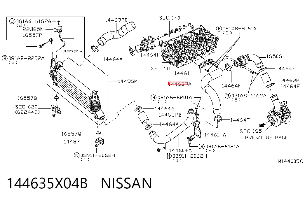 144635X04B Nissan/Infiniti Mangueira (cano derivado) de intercooler