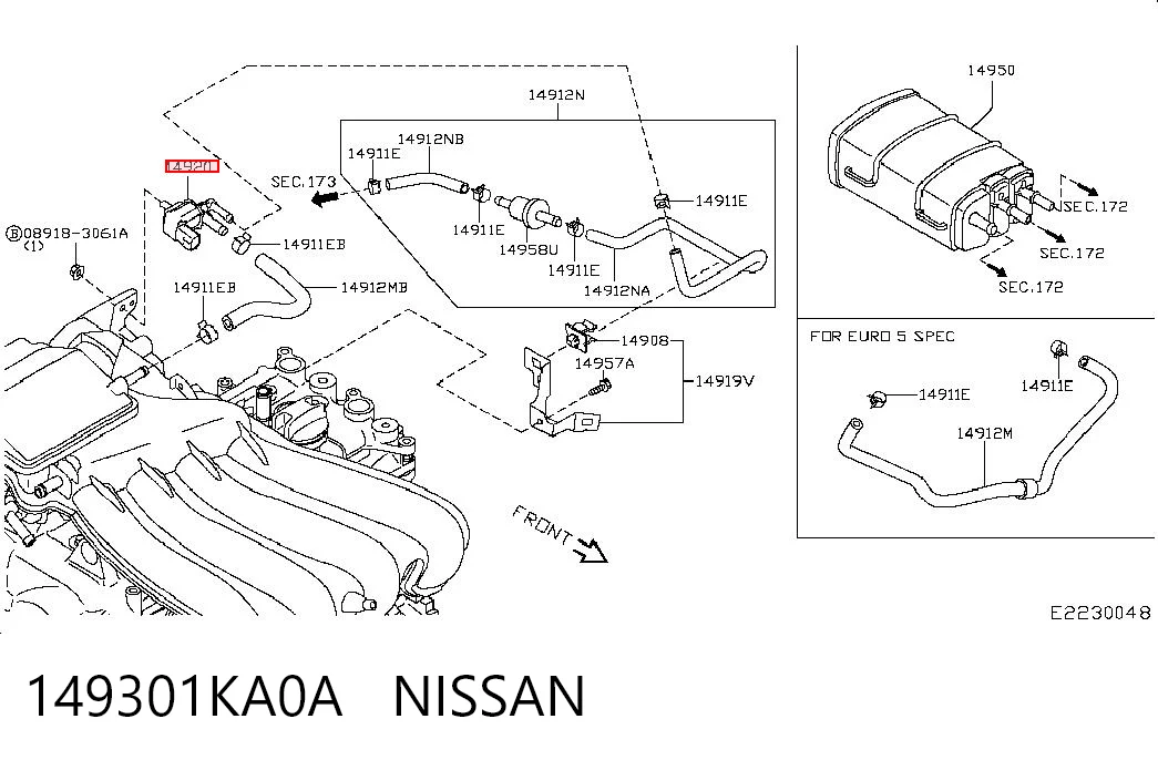 149301KA0A Nissan/Infiniti Válvula EGR de recirculação dos gases