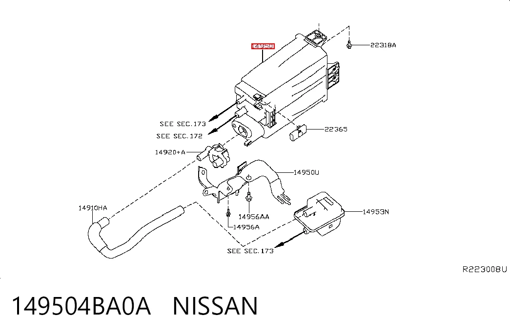 149504BA0A Nissan/Infiniti Adsorvedor dos vapores de combustível
