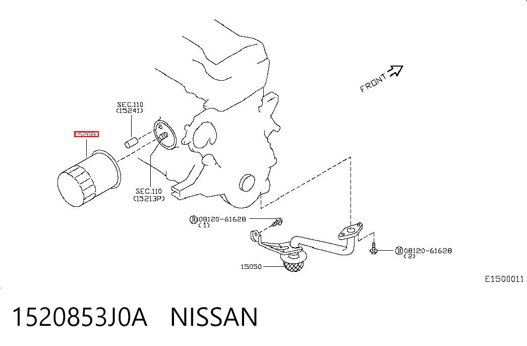 1520853J0A Nissan/Infiniti Filtro de óleo