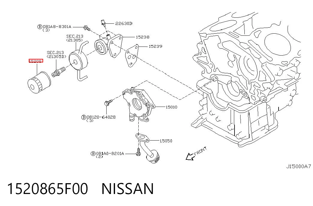 1520865F00 Nissan/Infiniti Filtro de óleo