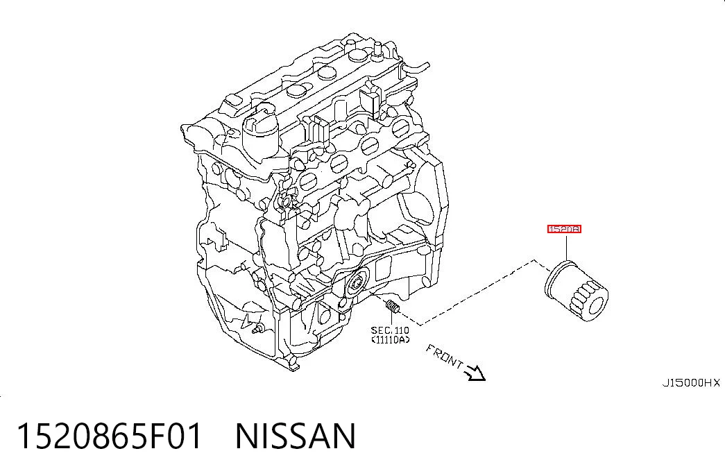 1520865F01 Nissan/Infiniti Filtro de óleo