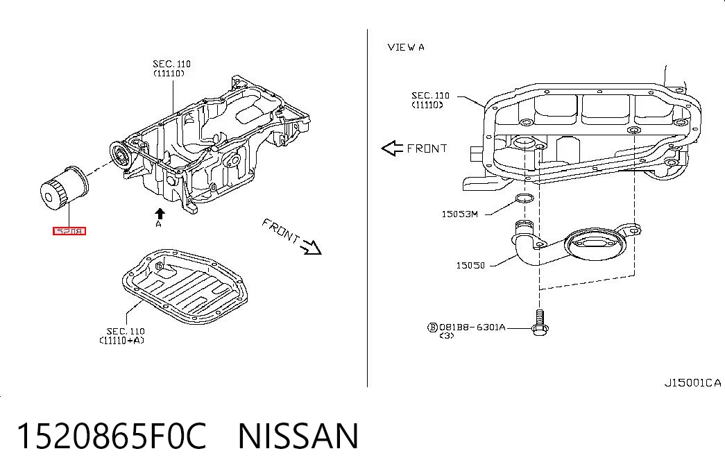 1520865F0C Nissan/Infiniti Filtro de óleo