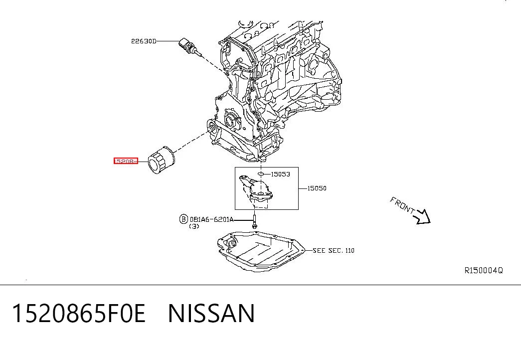 1520865F0E Nissan/Infiniti Filtro de óleo