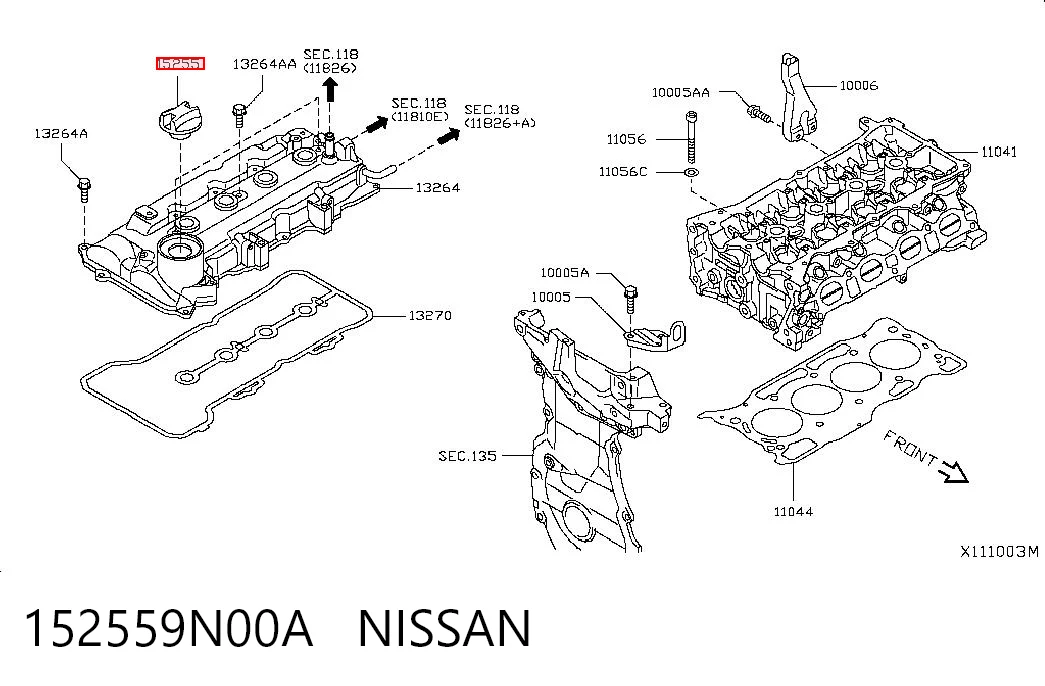 152559N00A Nissan/Infiniti Tampa do gargalho de enchimento de óleo